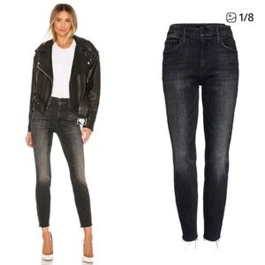 MOTHER The Looker Ankle Fray Black Denim Jeans